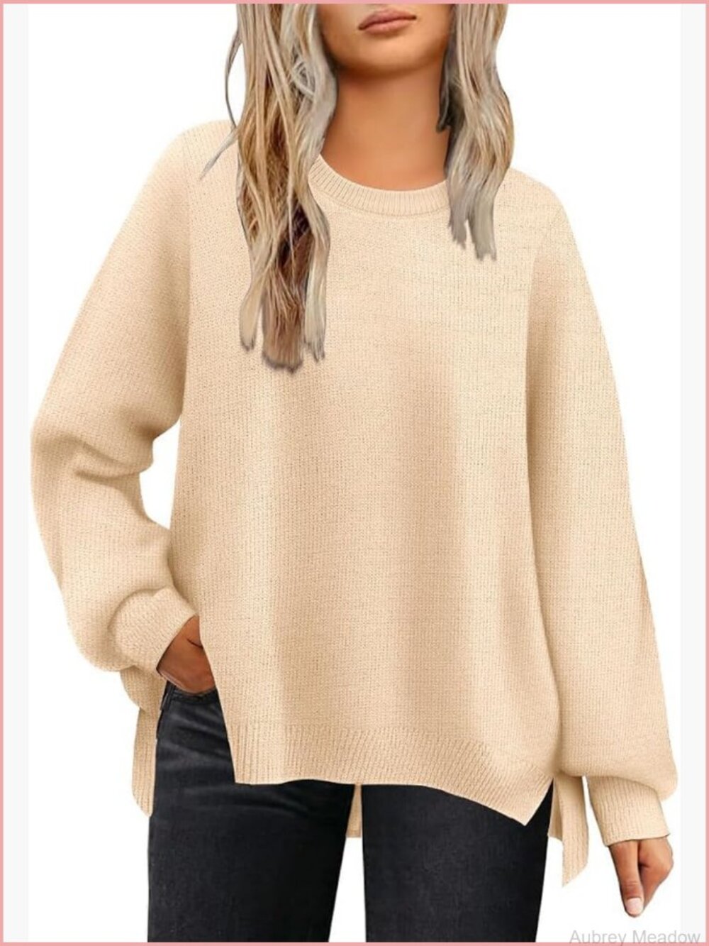 Plus Size Oversized Crewneck Sweater Side Split Pullover Women